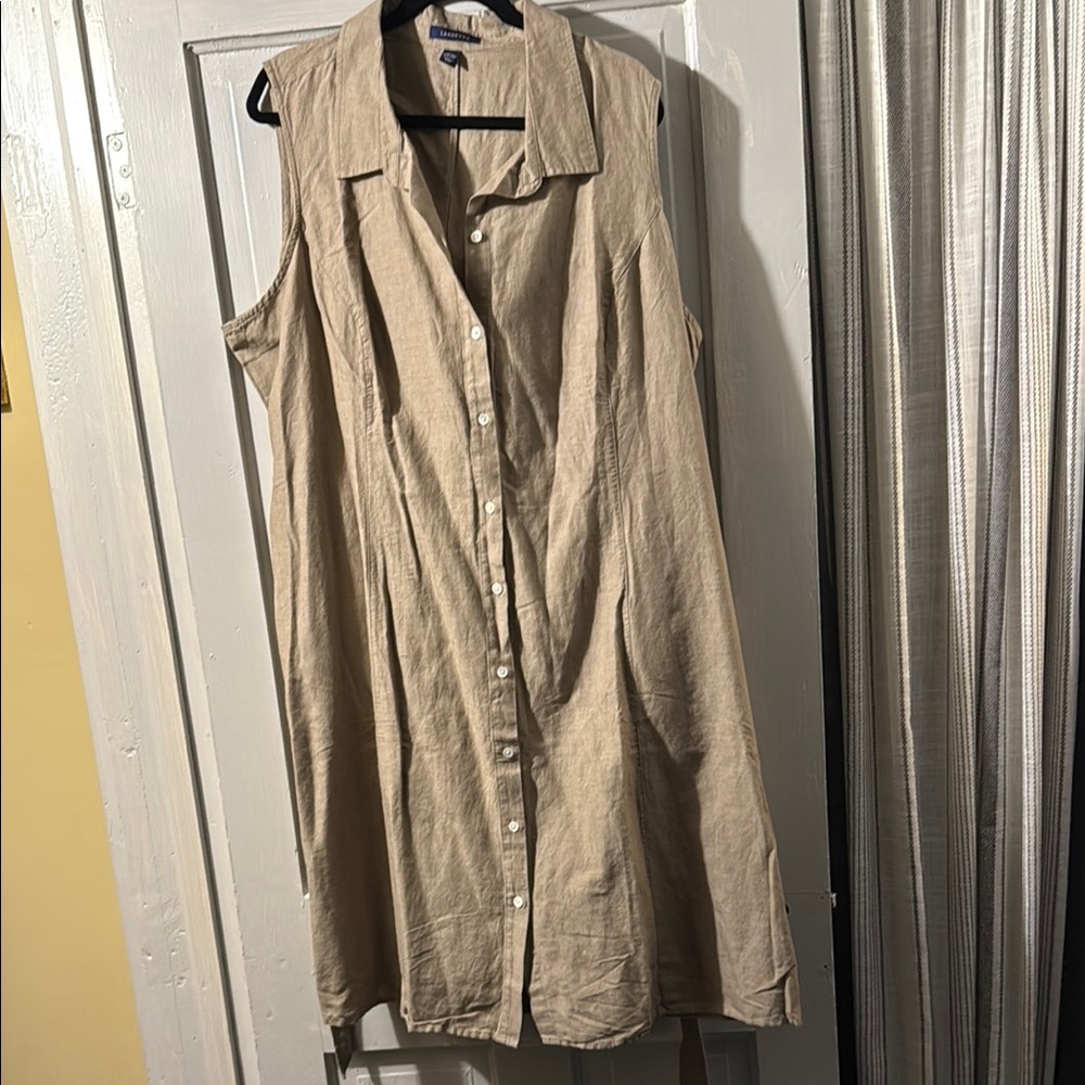 Lands' End Tan Notched Collar Boxy Button Down Dress
